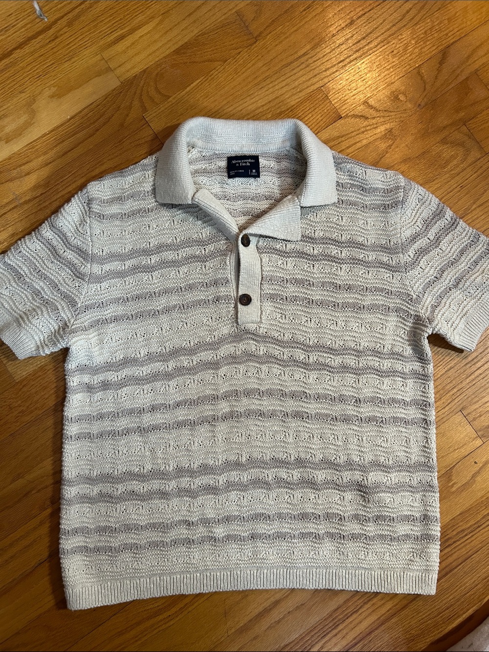 Abercrombie & Fitch Cream Short-Sleeve Knit Polo